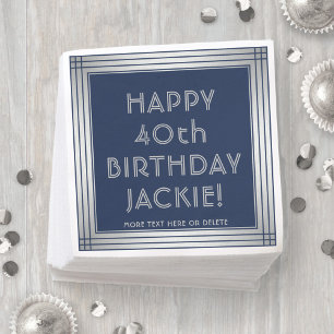 Serviette En Papier Toute fête d'anniversaire Élégant Bleu marine et G