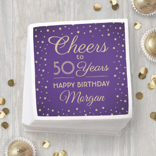Serviette En Papier Toute fête d'anniversaire Élégant Violet & Paillet
