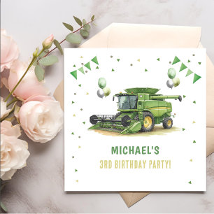 Serviette En Papier Tracteur de ferme vert moderne 3e anniversaire