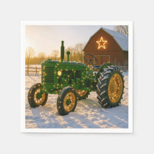 Serviette En Papier Tracteur vert de Noël avec lumières clignotantes