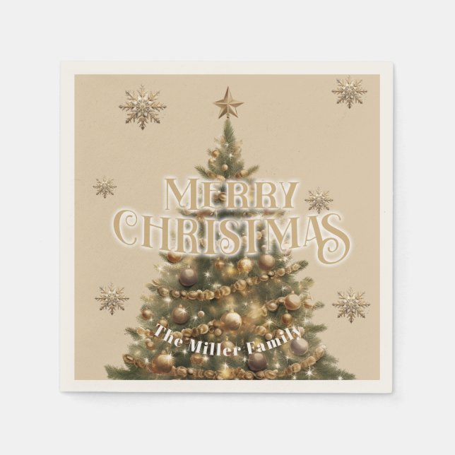 Serviette En Papier Traditionnel Joyeux Noël Antique Or Personnalisé (Devant)