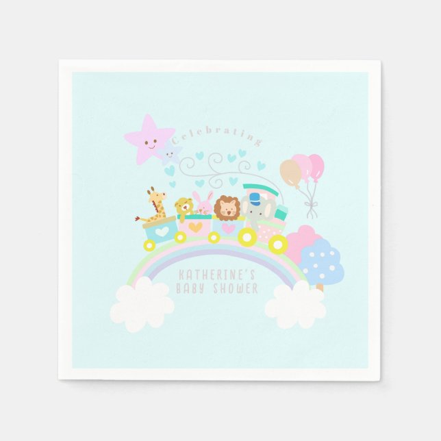 Serviette En Papier Train Animaux Bleus (Devant)