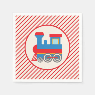 Serviette En Papier Train rouge et bleu rétro