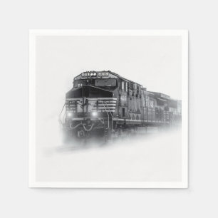 Serviette En Papier Trains de train noir et blanc