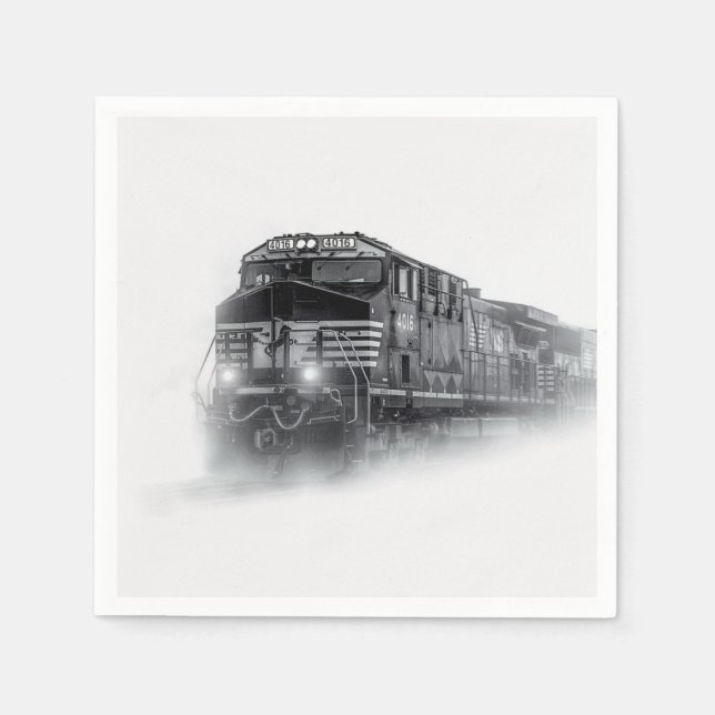 Serviette En Papier Trains de train noir et blanc (Devant)