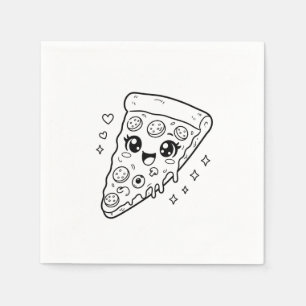 Serviette En Papier Tranches de pizza mignonnes kawaii à colorier