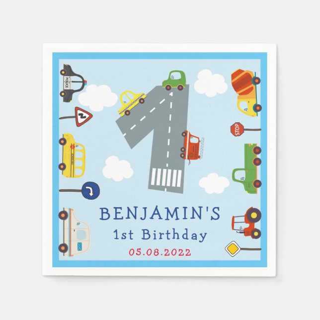 Serviette En Papier Transport 1er Anniversaire (Devant)