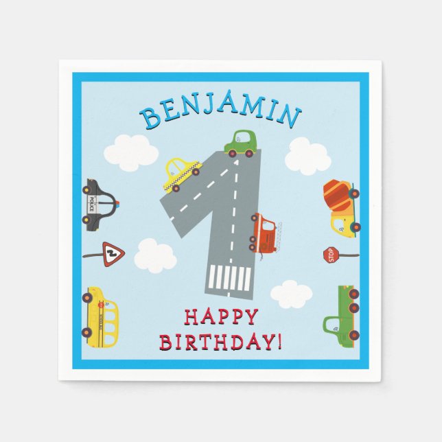 Serviette En Papier Transport 1er Anniversaire (Devant)