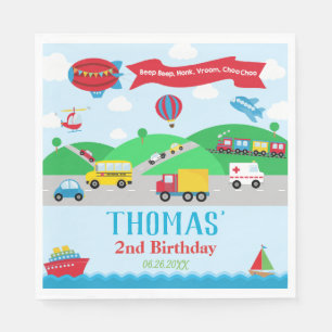 Serviette En Papier Transport Véhicules Trains Bateaux Garçon Annivers