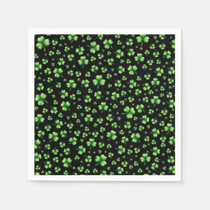 Serviette En Papier Trèfle aquarelle de la Saint-Patrick sur fond noir