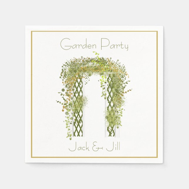 Serviette En Papier Treillis Orné avec Feuillage Vert et Or (Devant)