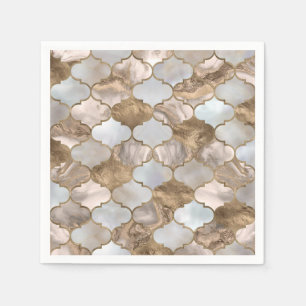 Serviette En Papier Trellis marocain Marbre blanc et or