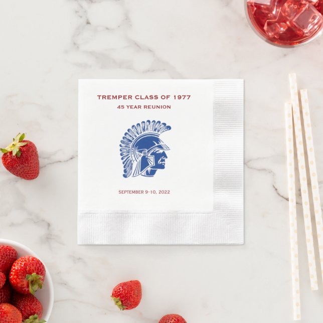 Serviette En Papier Tremper Trojan Reunion Graduation Blue Red  (En situation)