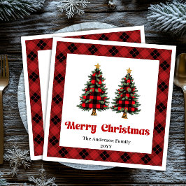 Serviette En Papier Trendy Red Black Plaid Napkin Personalized