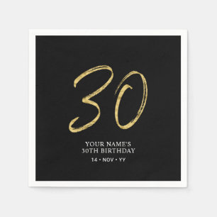 Serviette En Papier Trente   Lettre dorée et noire pour 30 ans