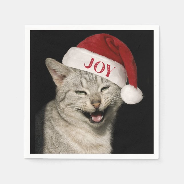 Serviette En Papier Très drôle Père Noël Chat Rire Photo Noël (Devant)
