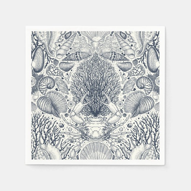 Serviette En Papier Trésors de plage, coquillages, crabes, coraux et s (Devant)