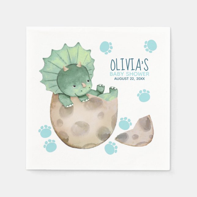 Serviette En Papier Tricératops Baby shower de garçon Dinosaur (Devant)