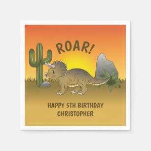 Serviette En Papier Tricératops Dinosaur Désert Jaune Orange Anniversa