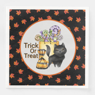Serviette En Papier Trick Or Treat Chat Noir 