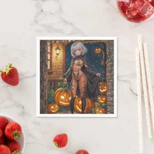 Serviette En Papier Trick or Treater, courageuse fille en costume d'Ha