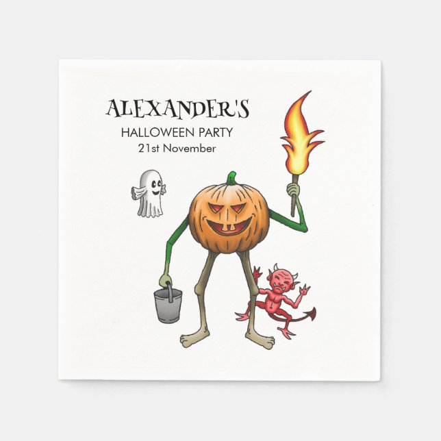 Serviette En Papier Trick ou Treat avec Jack O'lantern (Devant)