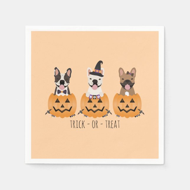 Serviette En Papier Trick Ou Treat French Buldogs Citrouille (Devant)