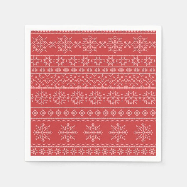 Serviette En Papier Tricot de Noël noir rouge blanc flocon (Devant)