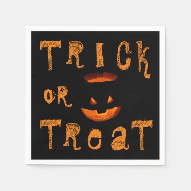 Serviette En Papier Tricoter ou traiter le Citrouille d'Halloween (Devant)