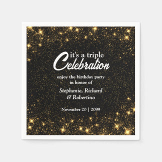 Serviette En Papier Triple Celebration Joint Birthday Gold Black 