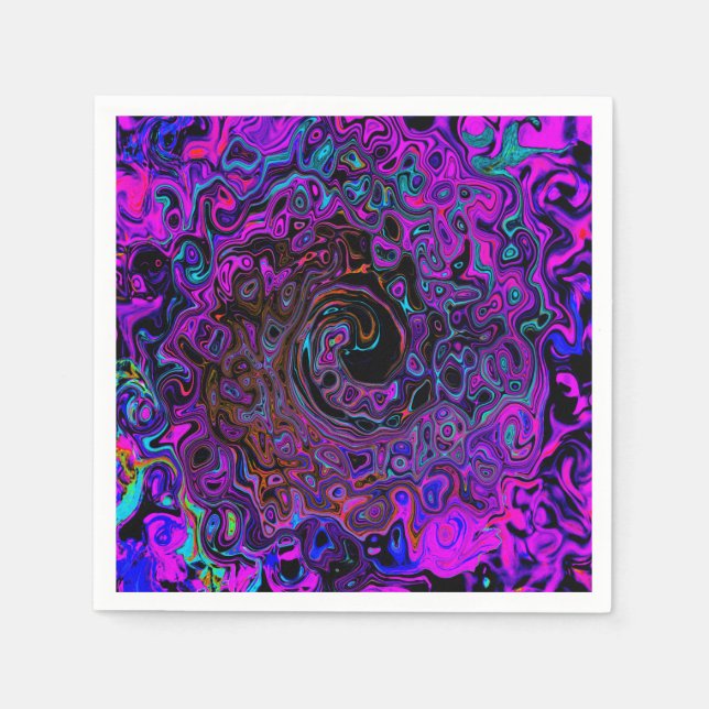 Serviette En Papier Trippy Black et Magenta Retro Liquid Swirl (Devant)