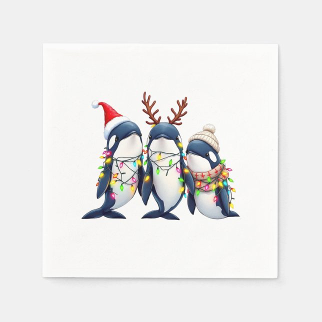 Serviette En Papier Trois baleines portent le chapeau de Noël (Devant)