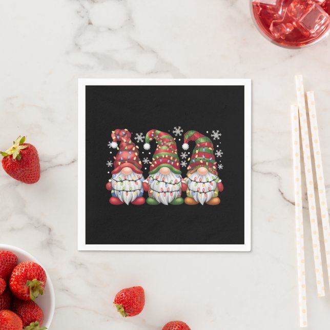Serviette En Papier Trois Buffles Gnomes Plaid Red Christmas (En situation)