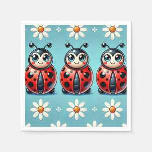 Serviette En Papier Trois coccinelles colorées sur fond bleu