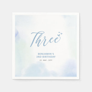 Serviette En Papier Trois Cœurs bleus et garçon à l'aquarelle 3e ann