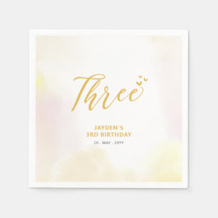 Serviette En Papier Trois   Coeurs jaunes et aquarelle 3e anniversaire