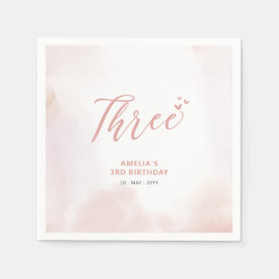 Serviette En Papier Trois   Cœurs roses et fille à l'aquarelle pour un