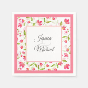 Serviette En Papier Trois corail rose Motif d'aquarelle
