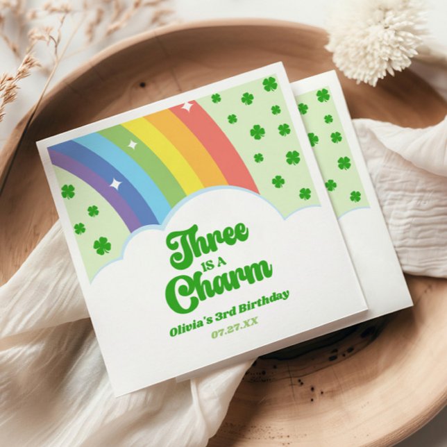 Serviette En Papier Trois Est Un Charme Arc-en-Ciel Fête d'anniversair (Créateur téléchargé)