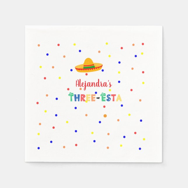 Serviette En Papier Trois Esta Fiesta 3ème anniversaire (Devant)