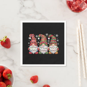 Serviette En Papier Trois Gnomes Carreaux Buffalo Rouge Noël