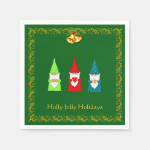 Serviette En Papier Trois lutins de Noël sur fond vert