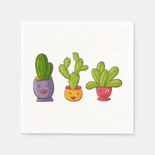 Serviette En Papier Trois mignons cactus dans des pots de fleurs Illus