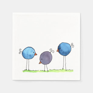 Serviette En Papier Trois oiseaux aquarelles fantaisistes
