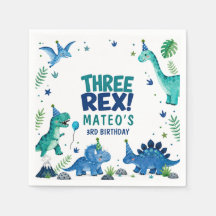 Trois papier d'anniversaire dinosaure Rex bleu 3èm