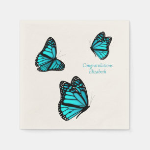 Serviette En Papier trois papillons turquoise cocktail personnalisé