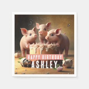 Serviette En Papier Trois petits cochons gâteau d'anniversaire