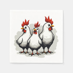 Serviette En Papier Trois poules françaises Rétro découpage milieu du 