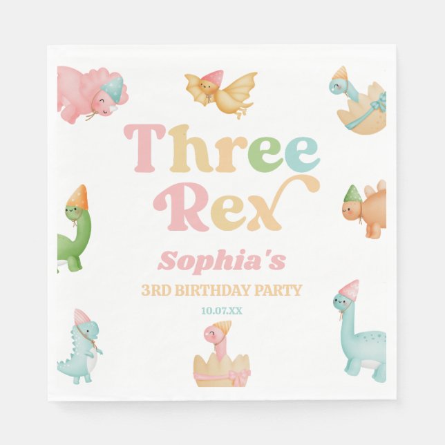 Serviette En Papier Trois Rex Dinosaur 3ème fête d'anniversaire (Devant)