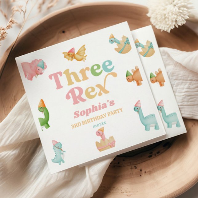 Serviette En Papier Trois Rex Dinosaur 3ème fête d'anniversaire (Créateur téléchargé)